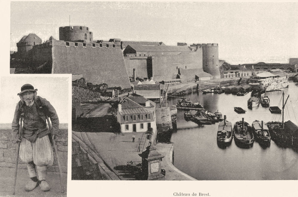 FINISTÈRE. Mendiant du Finistère; Château de Brest 1903 old antique print